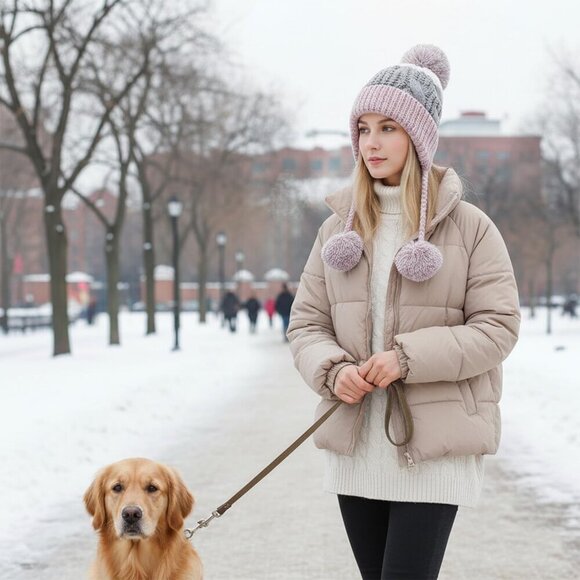Women Pink Winter Peruvian Cover Ears Beanie Hat Ear Flaps Sherpa Ski Snow main image 4